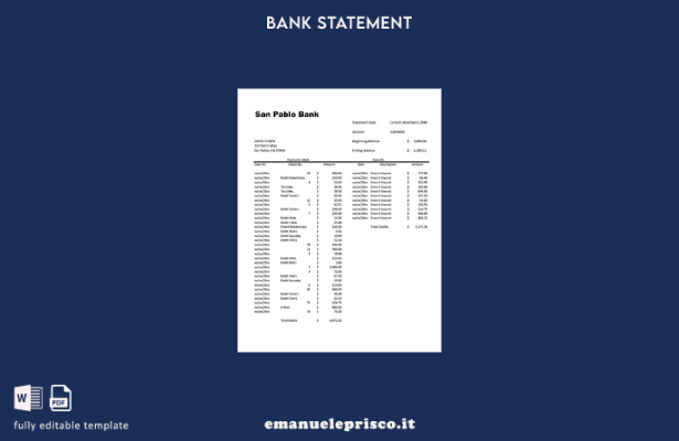 modello word di estratto conto bancario San Pablo USA in stile verificato